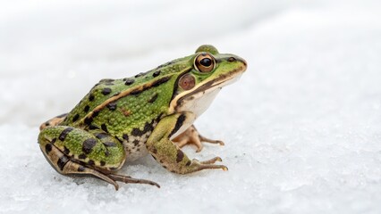Obraz premium Green Frog on Snow