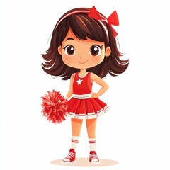 Cheerleader Cartoon. Schoolgirl Cheerleader Dancing. Children's Cartoon Illustration of Happy Cheerleader Girl