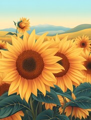 Fototapeta premium Sunflowers swaying in the summer fields