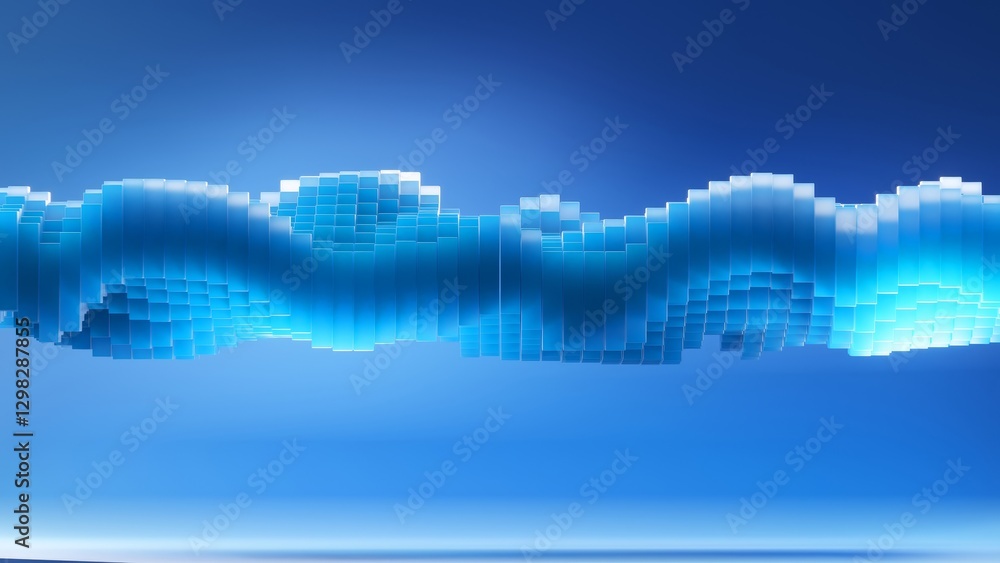 Poster digital wave flows smoothly on blue background, creating a mesmerizing visual effect, ideal for tech