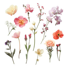 A beautiful arrangement of assorted flowers on a clean transparent background celebrating natures artistry, peonie flowers isolated on transparent background cutout