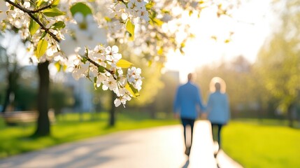 Obraz premium Couple Walking Hand In Hand Through Blossoms