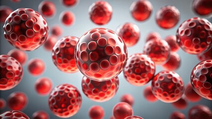 Intricate Red Spheres in Dynamic Suspension, a Microscopic Exploration of Cellular Structures