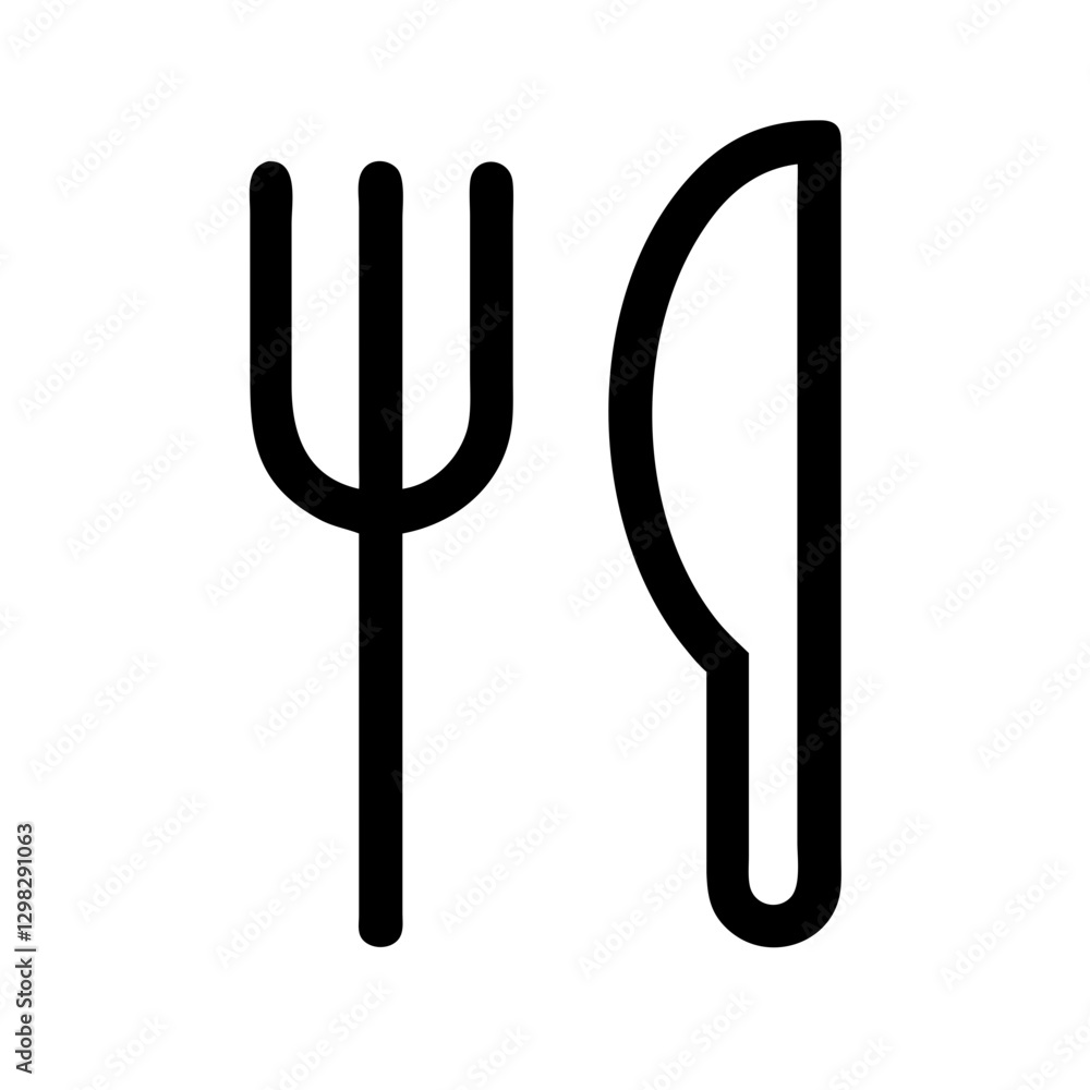 Poster fork and knife icon representing dining utensils for culinary activities in minimalist vector design