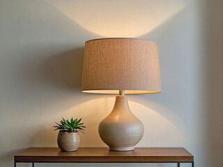 Beige Linen Lampshade on a Shelf