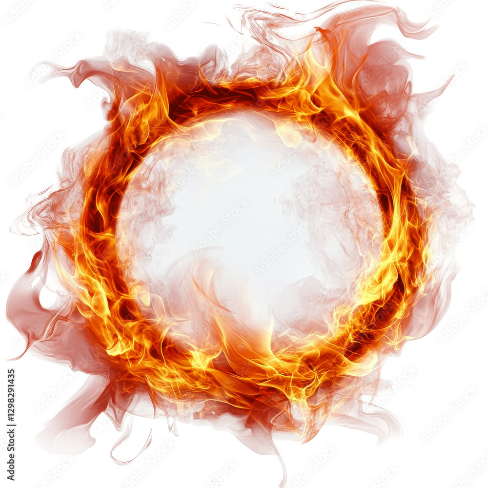 Poster realistic round fire flame with a transparent background, creating a captivating visual effect, real