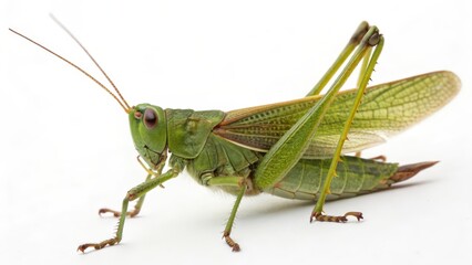 Green Grasshopper on White Background
