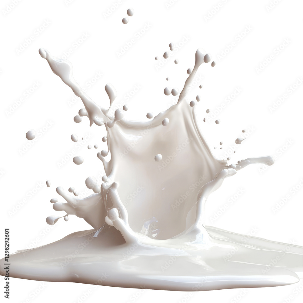 Poster transparent liquid splash creating dynamic patterns against a light background, milk or transparent 