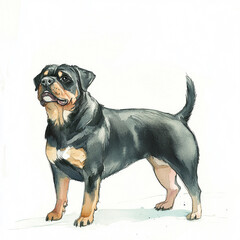 Cute and Creepy Rottweiler Dog Watercolor Clip Art - Adorable and Unique Canine Illustration Perfect for Pet Lovers and Art Enthusiasts Seeking Whimsical Dog Designs