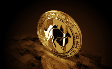Kangaroo Australia bullion golden coin 3d illustration