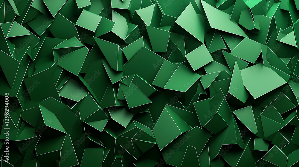 Poster abstract emerald green geometric mosaic pattern with light and shadow in a modern design