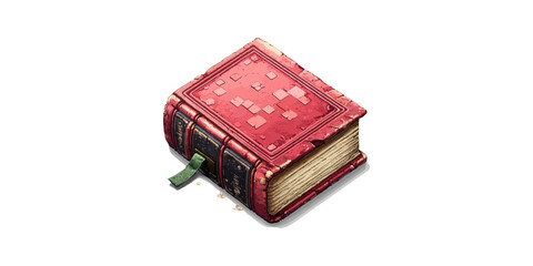 Vintage red book with green bookmark isolated on transparent background