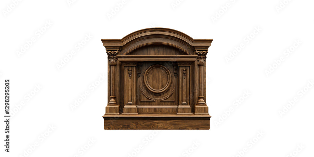 Poster wooden architectural panel with classical design isolated on transparent background