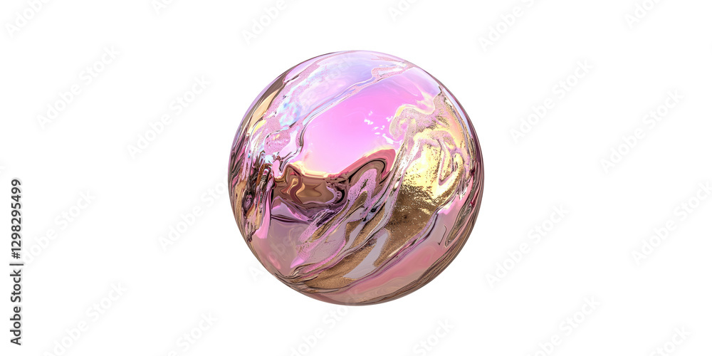 Poster iridescent abstract sphere with swirling patterns isolated on transparent background
