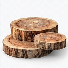 Natural wood podiums with rustic textures classic display stands on transparent background