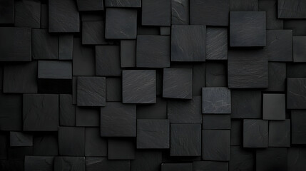 Abstract Black Stone Cubes Wall Texture Creates Modern Geometric Background