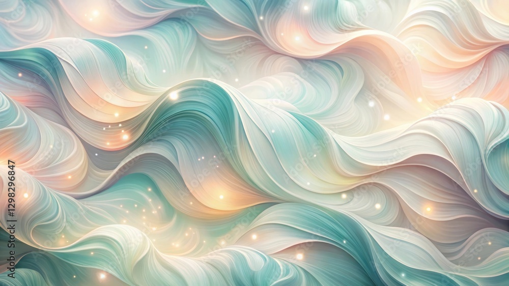 Wall mural serene pastel waves with glimmering lights an abstract background image of flowing, soft curves and 