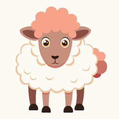 Cute cartoon sheep with fluffy wool on light background