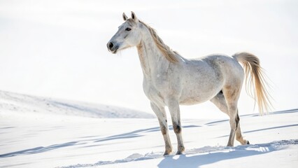 Fototapeta premium White Horse in Snowy Landscape