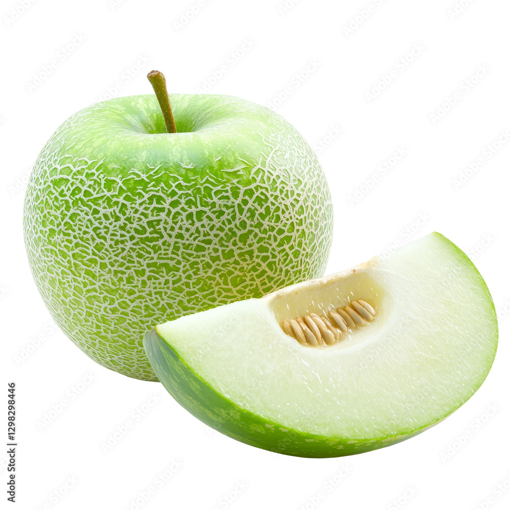 Poster fresh apple melon placed on a transparent background showcasing its vibrant color and texture, apple