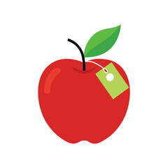 Red apple with price tag and white background 