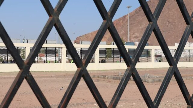 Uhud Cemetery in Medina, Saudi Arabia. Ameer Hamza grave. Battle of Uhud historical place of Islam.