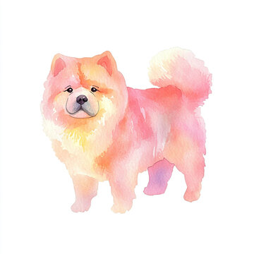 Charming Simple Chow Chow Dog Watercolor Illustration with Soft Hues and Playful Expressions Perfect for Pet Lovers and Art Enthusiasts Seeking Unique Decor and Gifts