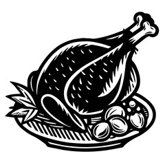 Chicken Meat Leg Piece Icon Clean Black Silhouette Vector.