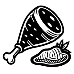 Chicken Meat Leg Piece Icon Clean Black Silhouette Vector.