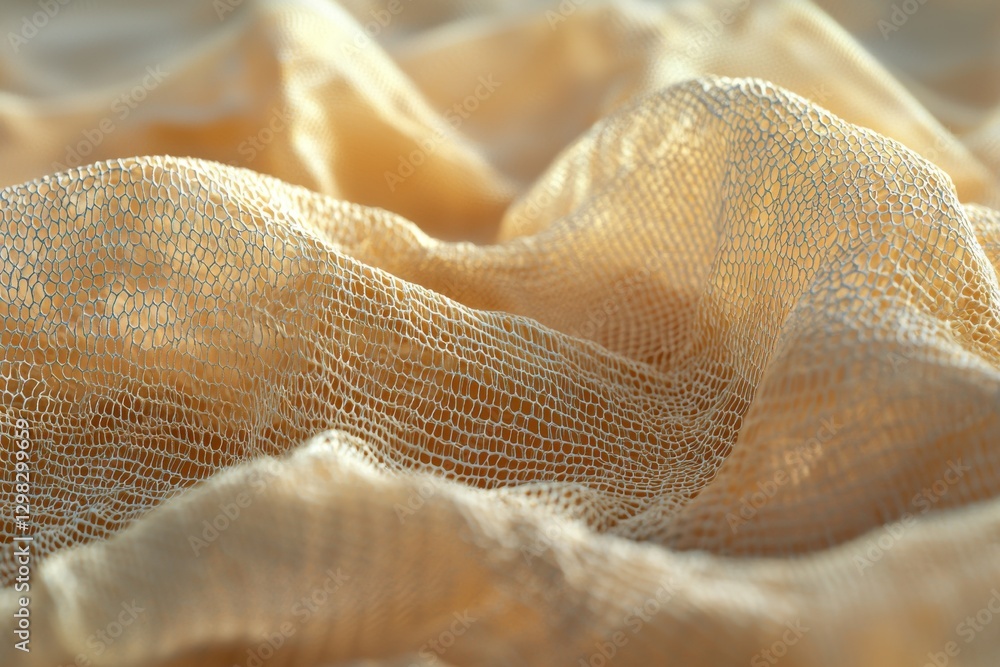 Poster close-up of a textured beige fabric with a distinct net-like pattern, creating depth and emphasizing