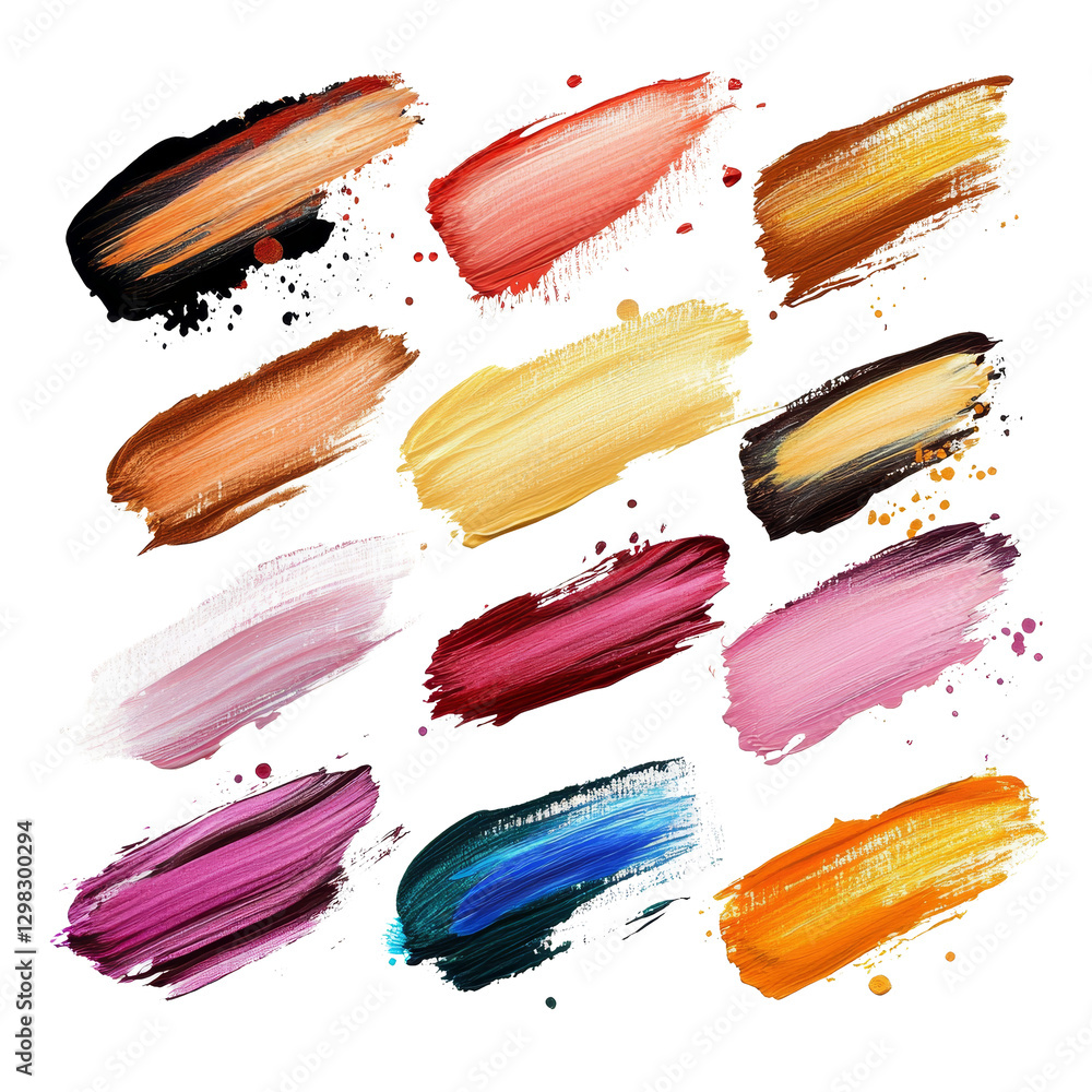 Aufkleber different types of brush strokes on a transparent background showcasing a variety of colors, differe