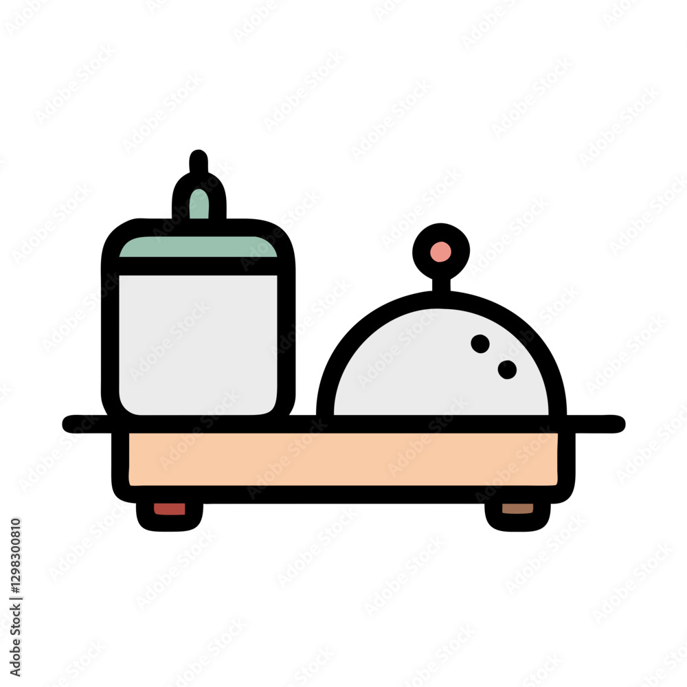 Poster vector icon depicting a serving tray with condiments and a cloche suitable for food presentation in 