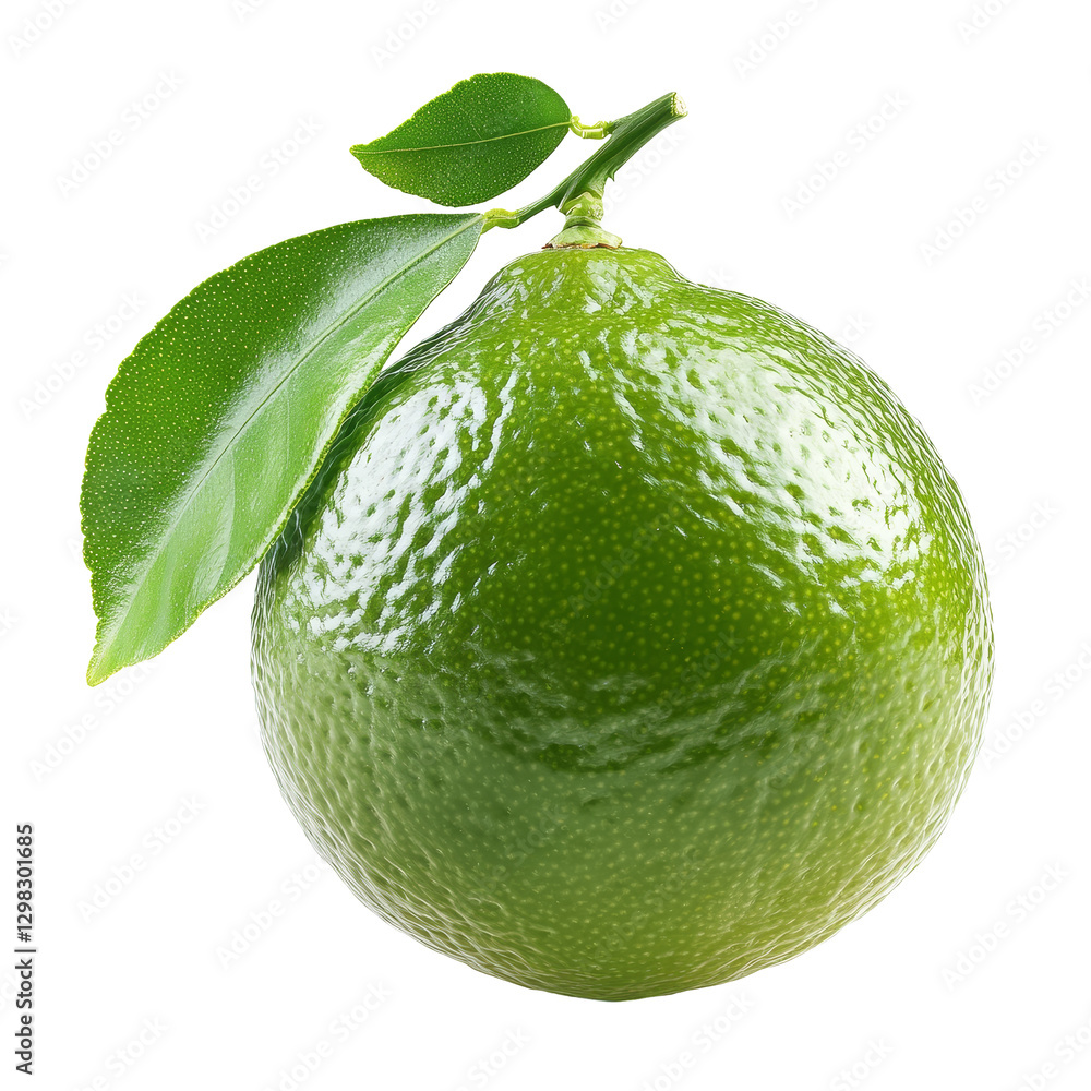 Poster fresh lime with green leaf isolated on a clean transparent background showcasing its vibrant color a