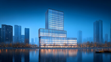 Naklejka premium Modern Glass Skyscraper 3D Illustration