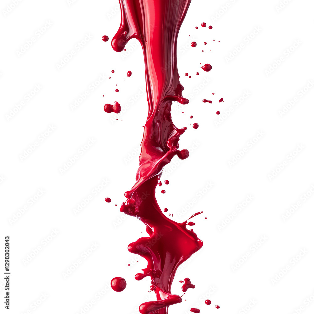 Poster red paint drips and splatters against a transparent background creating an artistic flow in bright c