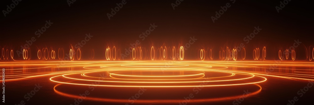 Poster Glowing orange circles create a mesmerizing visual effect in a dark space with futuristic design elements. Generative AI