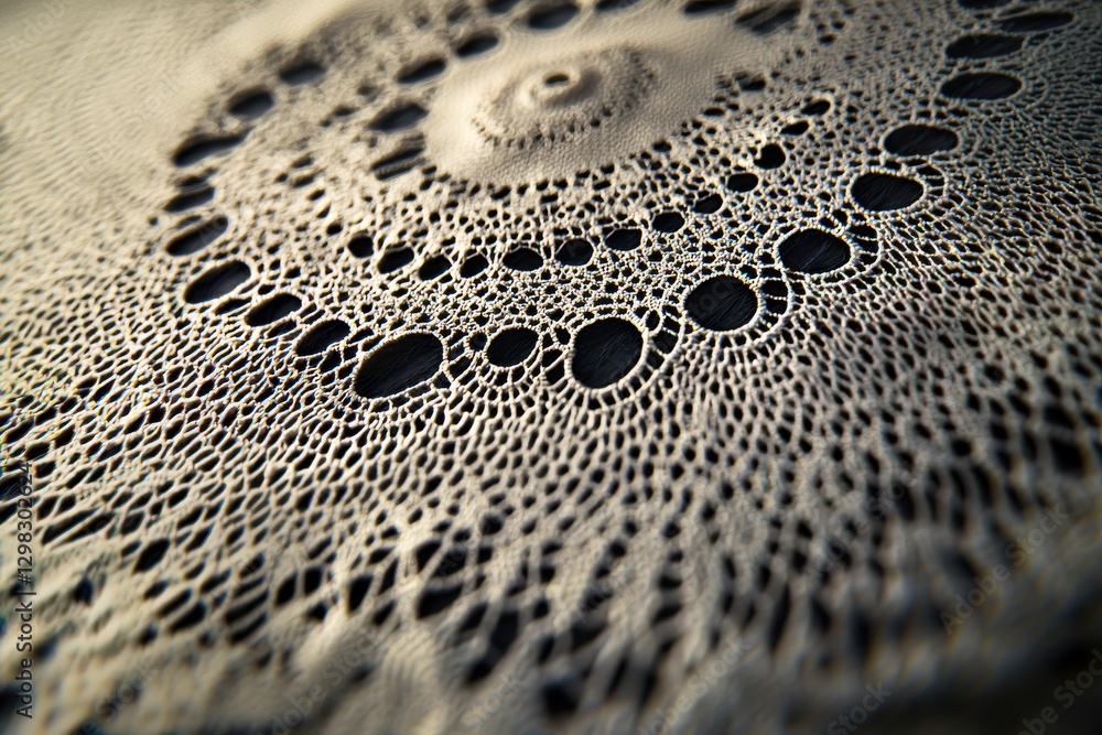 Poster an intricate doily pattern with concentric circles and decorative holes creating a unique background