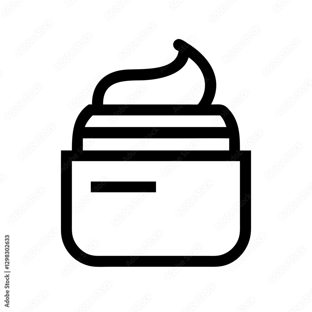 Poster skincare cream icon represented as a simple vector graphic featuring a jar with a swirl of cream on 