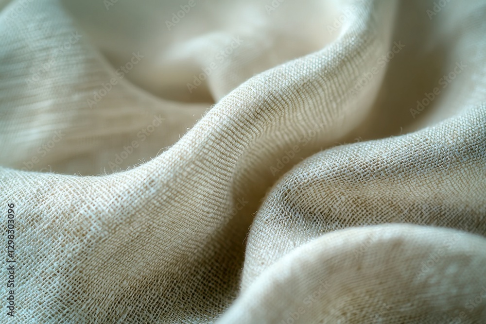 Aufkleber an abstract close-up view capturing the subtle folds and textures of a soft, neutral-toned linen fab