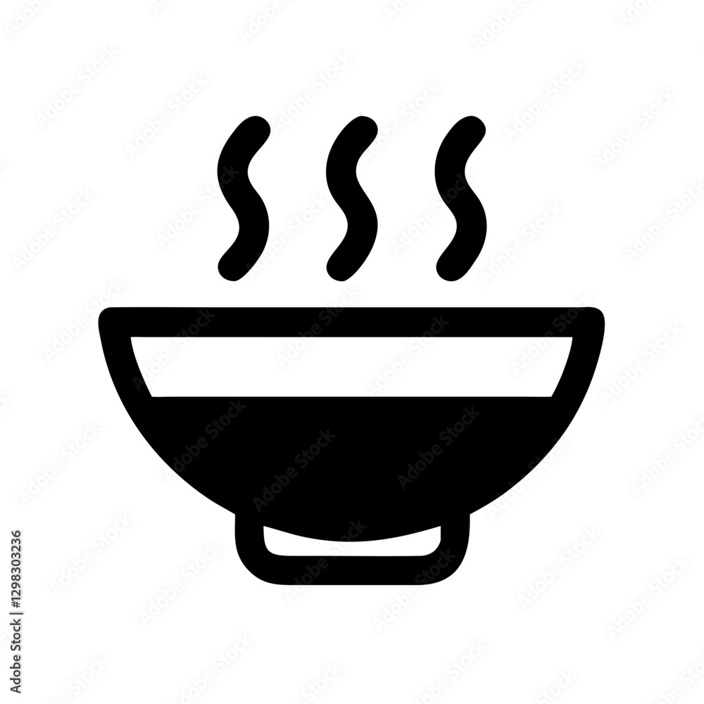 Poster vector icon of a steaming soup bowl designed in a minimalist style, perfect for culinary and dining-