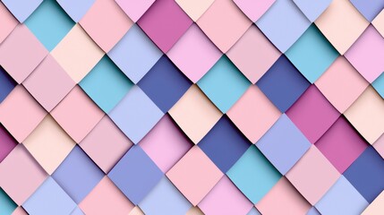 A vibrant and playful collage of overlapping squares in various pastel shades.