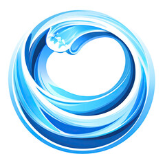 A logo of an abstract water sphere, with blue and white colors, featuring a wave design, on a transparent background