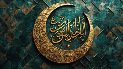 Naklejka premium Islamic crescent moon design on teal background