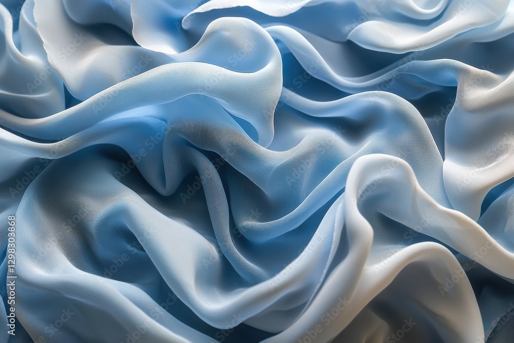 Poster abstract close-up of delicate, flowing fabric in shades of blue, creating a soft and ethereal backgr