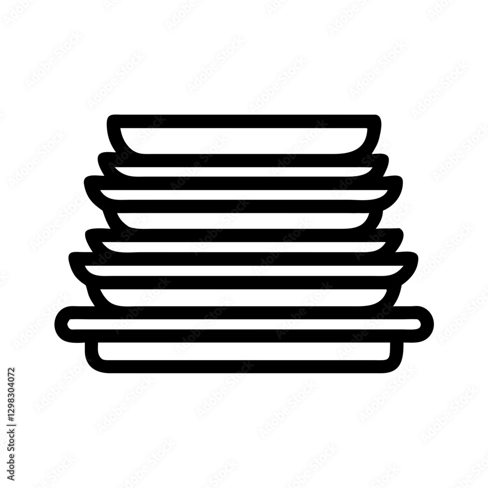 Poster stack of plates in a simple vector design highlighting the shape and arrangement of kitchenware in a