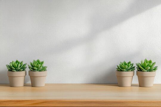 Modern shelf featuring potted plants, creating serene and refres