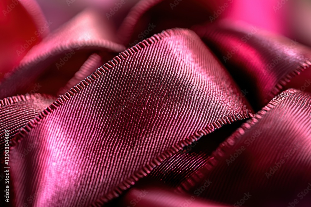 Poster a visually striking close-up of a deep red ribbon, its intricate texture and graceful folds create a