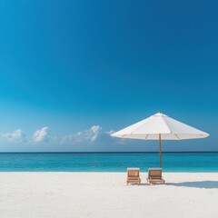 Obraz premium Beach scene with chairs and umbrella