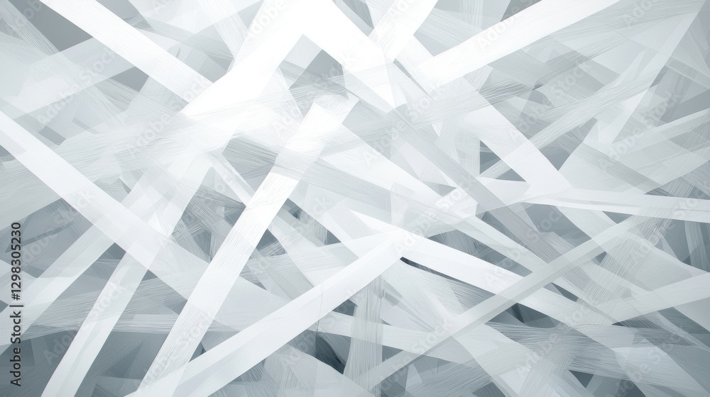 Poster a digital illustration of abstract art featuring overlapping white and gray lines and shapes.