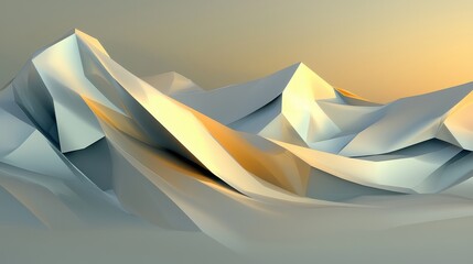 A digital illustration of a mountain range with a warm, golden glow.